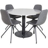 Ruokailuryhmä Venture Home, ø106cm Razzia-pöytä + 4 pyörivää Polar-tuolia, musta keinonahka