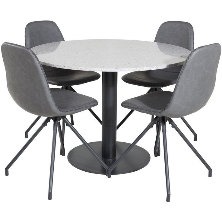 Ruokailuryhmä Venture Home, ø106cm Razzia-pöytä + 4 pyörivää Polar-tuolia, musta keinonahka