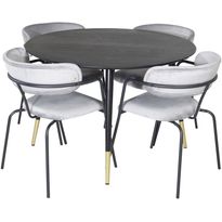 Ruokailuryhmä Venture Home, ⌀115cm musta Dipp-ruokapöytä + 4 Arrow-tuolia
