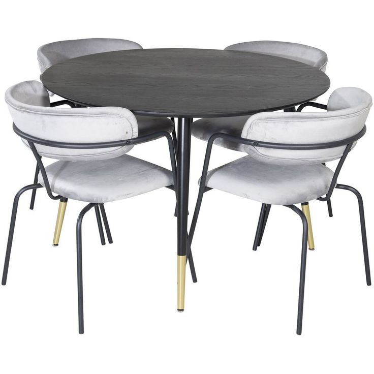 Ruokailuryhmä Venture Home, ⌀115cm musta Dipp-ruokapöytä + 4 Arrow-tuolia