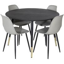Ruokailuryhmä Venture Home, ⌀115cm musta Dipp-ruokapöytä + 4 Polar Plastic -tuolia