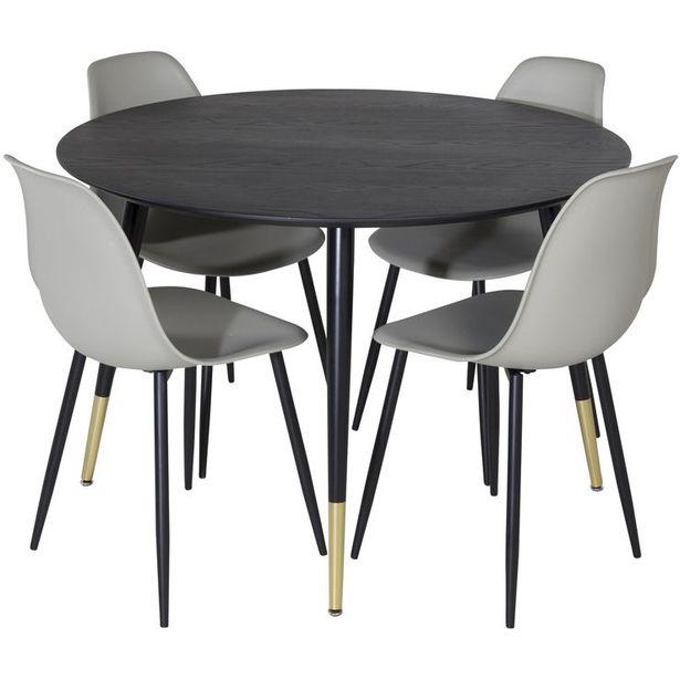 Ruokailuryhmä Venture Home, ⌀115cm musta Dipp-ruokapöytä + 4 Polar Plastic -tuolia