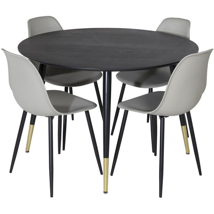 Ruokailuryhmä Venture Home, ⌀115cm musta Dipp-ruokapöytä + 4 Polar Plastic -tuolia