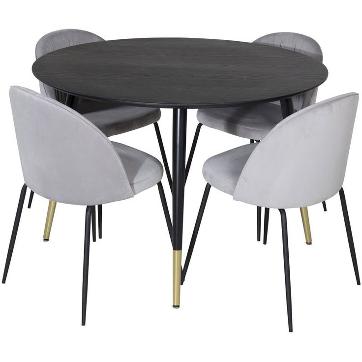 Ruokailuryhmä Venture Home, ⌀115cm musta Dipp-ruokapöytä + 4 Wrinkles-tuolia