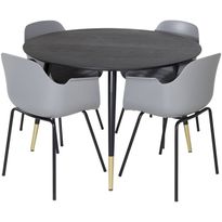 Ruokailuryhmä Venture Home, ⌀115cm musta Dipp-ruokapöytä + 4 harmaata Comfort-tuolia