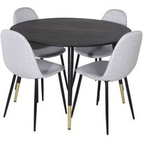 Ruokailuryhmä Venture Home, ⌀115cm musta Dipp-ruokapöytä + 4 Polar-tuolia
