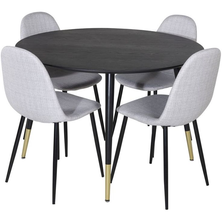 Ruokailuryhmä Venture Home, ⌀115cm musta Dipp-ruokapöytä + 4 Polar-tuolia