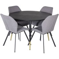 Ruokailuryhmä Venture Home, ⌀115cm musta Dipp-ruokapöytä + 4 harmaata Gemma-tuolia