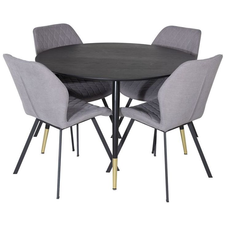 Ruokailuryhmä Venture Home, ⌀115cm musta Dipp-ruokapöytä + 4 harmaata Gemma-tuolia