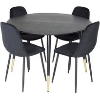 Ruokailuryhmä Venture Home, ⌀115cm musta Dipp-ruokapöytä + 4 Polar Diamond Velvet-tuolia