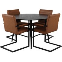 Ruokailuryhmä Venture Home, ⌀115cm musta Dipp-pöytä + 4 ruskeaa Art-tuolia