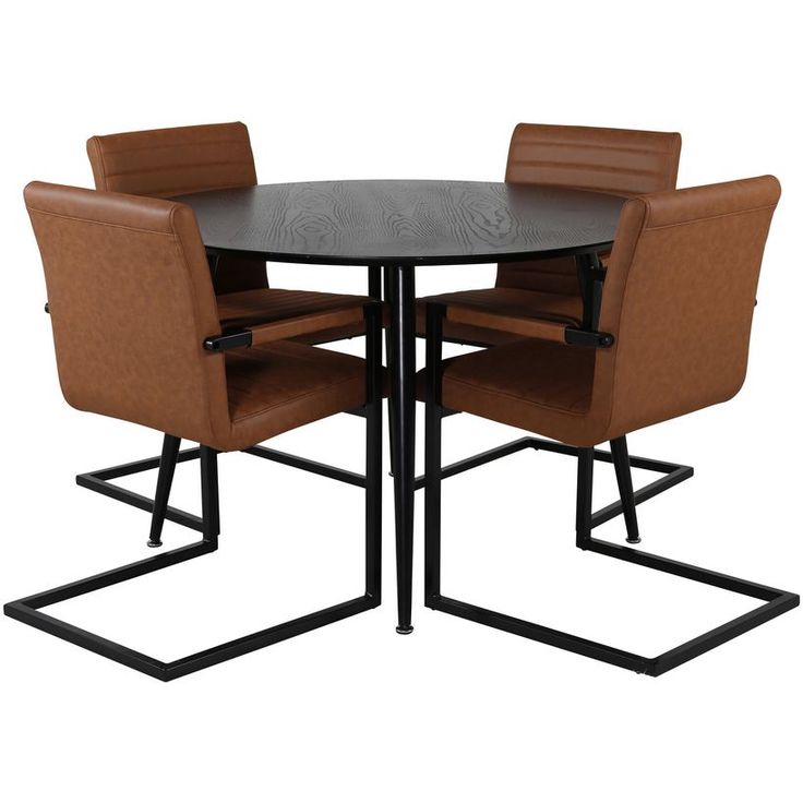 Ruokailuryhmä Venture Home, ⌀115cm musta Dipp-pöytä + 4 ruskeaa Art-tuolia
