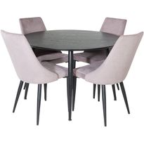 Ruokailuryhmä Venture Home, ⌀115cm musta Dipp-pöytä + 4 vaaleanpunaista Leone-tuolia, vakosametti