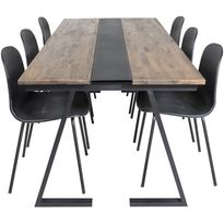 Ruokailuryhmä Venture Home, 200x90cm Jakarta-pöytä + 6 mustaa Arctic-tuolia