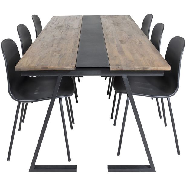 Ruokailuryhmä Venture Home, 200x90cm Jakarta-pöytä + 6 mustaa Arctic-tuolia