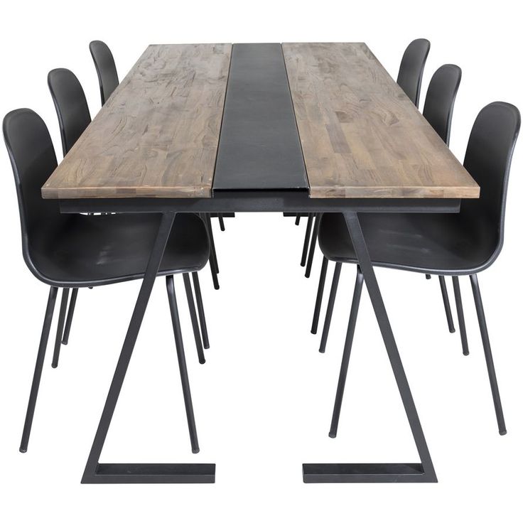 Ruokailuryhmä Venture Home, 200x90cm Jakarta-pöytä + 6 mustaa Arctic-tuolia