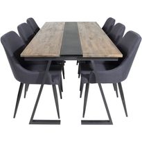 Ruokailuryhmä Venture Home, 200x90cm Jakarta-pöytä + 6 mustaa Plaza-tuolia