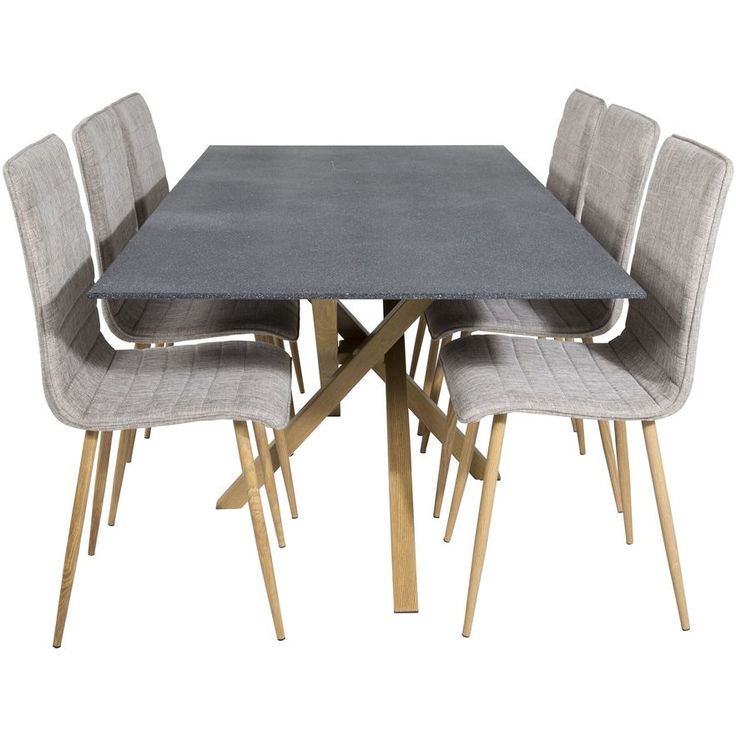 Ruokailuryhmä Venture Home, 180x90cm spraystone/ruskea Piazza-pöytä + 6 vaaleanharmaata Windu Lyx -tuolia