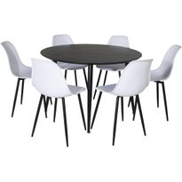 Ruokailuryhmä Venture Home, ⌀115cm musta Dipp-pöytä + 6 valkoista Polar Plastic -tuolia