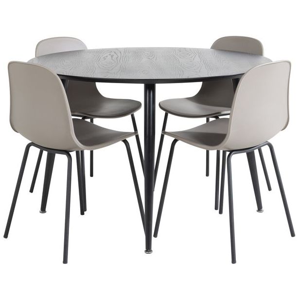 Ruokailuryhmä Venture Home, ⌀115cm musta Dipp-pöytä + 4 Arctic-tuolia