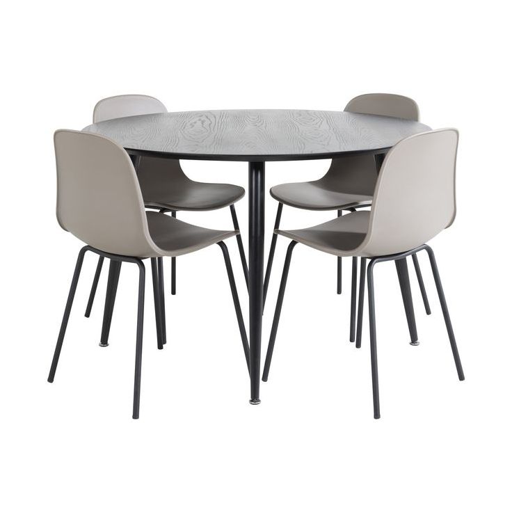 Ruokailuryhmä Venture Home, ⌀115cm musta Dipp-pöytä + 4 Arctic-tuolia