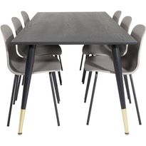 Ruokailuryhmä Venture Home, 180x90cm musta/messinki Dipp-pöytä + 6 harmaata Arctic-tuolia