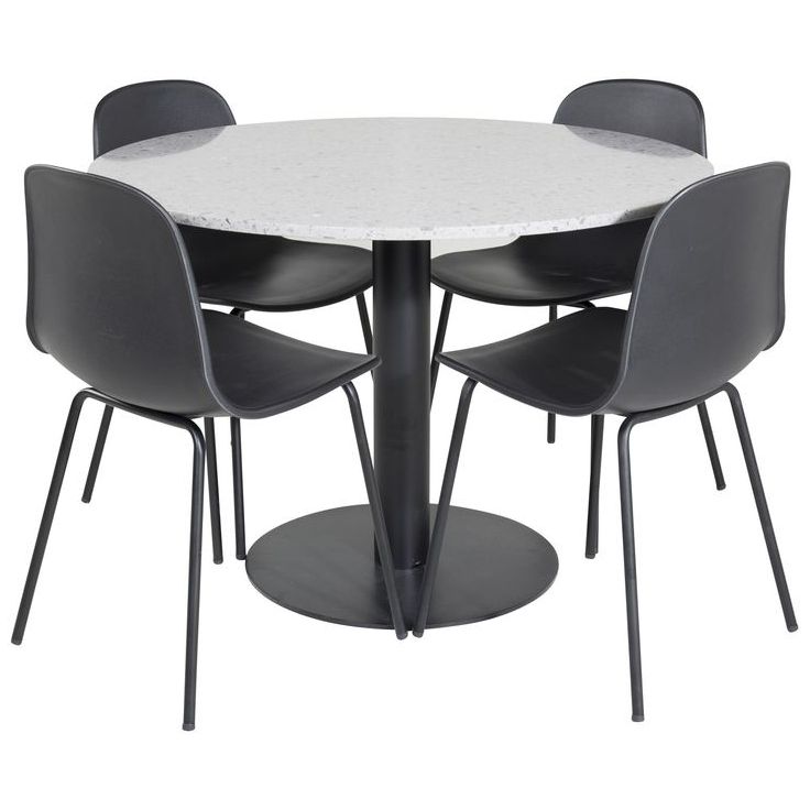 Ruokailuryhmä Venture Home, ⌀106cm harmaa Razzia-pöytä + 4 mustaa Arctic-tuolia