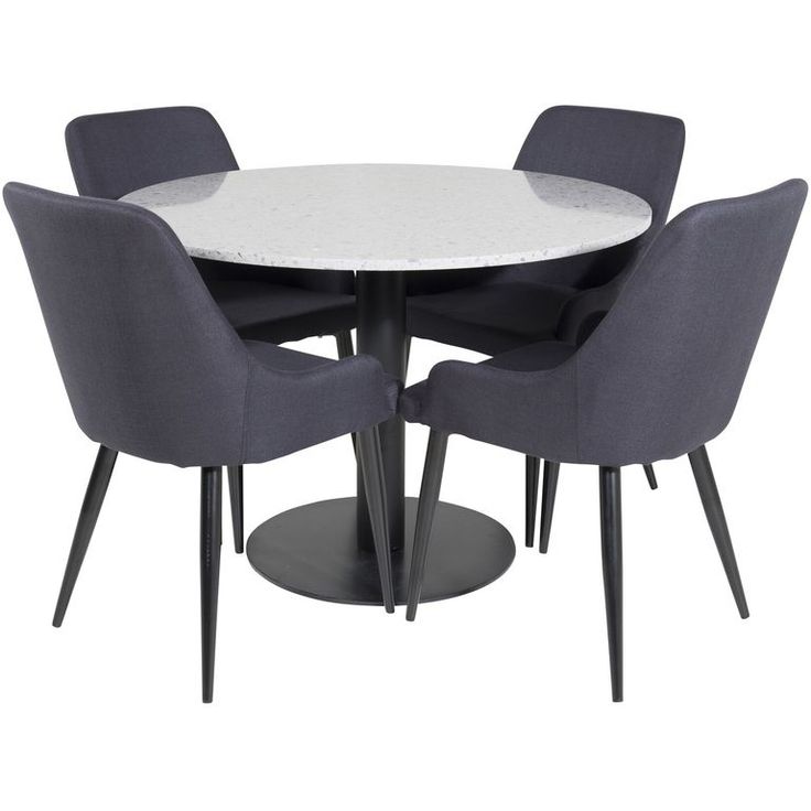 Ruokailuryhmä Venture Home, ⌀106cm harmaa Razzia-pöytä + 4 mustaa Plaza-tuolia