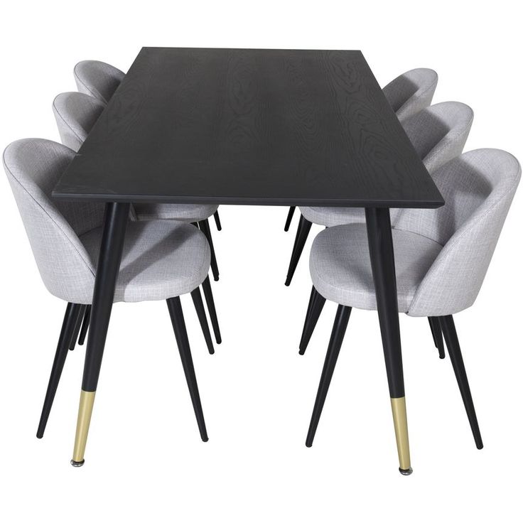 Ruokailuryhmä Venture Home, 180x90cm musta/messinki Dipp-pöytä + 6 Velvet-tuolia, harmaa