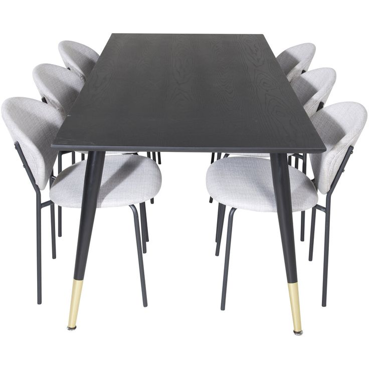 Ruokailuryhmä Venture Home, 180x90cm musta Dipp-pöytä + 6 harmaata Vault-tuolia