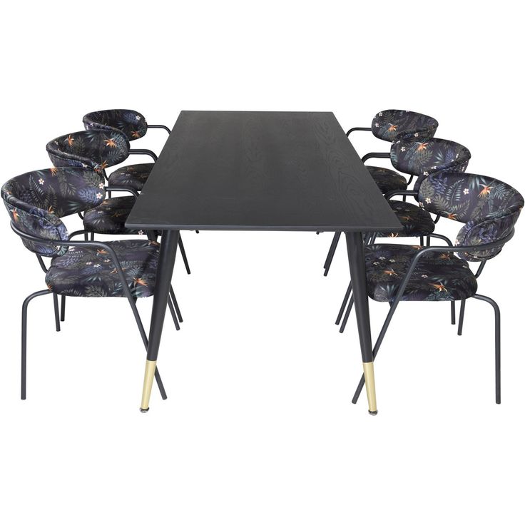 Ruokailuryhmä Venture Home, 180x90cm musta Dipp-pöytä + 6 mustaa Arrow-tuolia, sametti