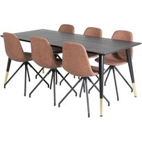 Ruokailuryhmä Venture Home, 180x90cm Dipp-pöytä + 6 ruskeaa Polar-tuolia, pyörimisominaisuus
