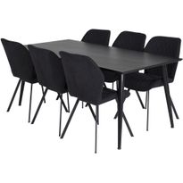Ruokailuryhmä Venture Home, 180x90cm musta Dipp-pöytä + 6 mustaa Gemma-tuolia, sametti
