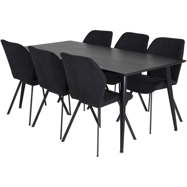 Ruokailuryhmä Venture Home, 180x90cm musta Dipp-pöytä + 6 mustaa Gemma-tuolia, sametti