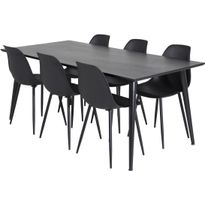 Ruokailuryhmä Venture Home, 180x90cm musta Dipp-pöytä + 6 mustaa Polar Plastic -tuolia