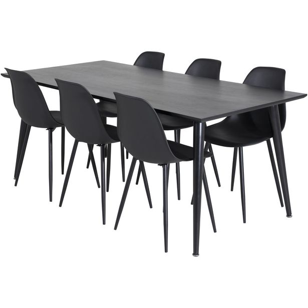 Ruokailuryhmä Venture Home, 180x90cm musta Dipp-pöytä + 6 mustaa Polar Plastic -tuolia