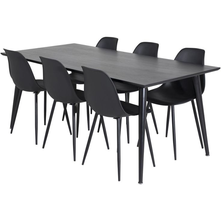 Ruokailuryhmä Venture Home, 180x90cm musta Dipp-pöytä + 6 mustaa Polar Plastic -tuolia
