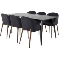 Ruokailuryhmä Venture Home, 180x90cm musta Dipp-pöytä + 6 mustaa Arch-tuolia