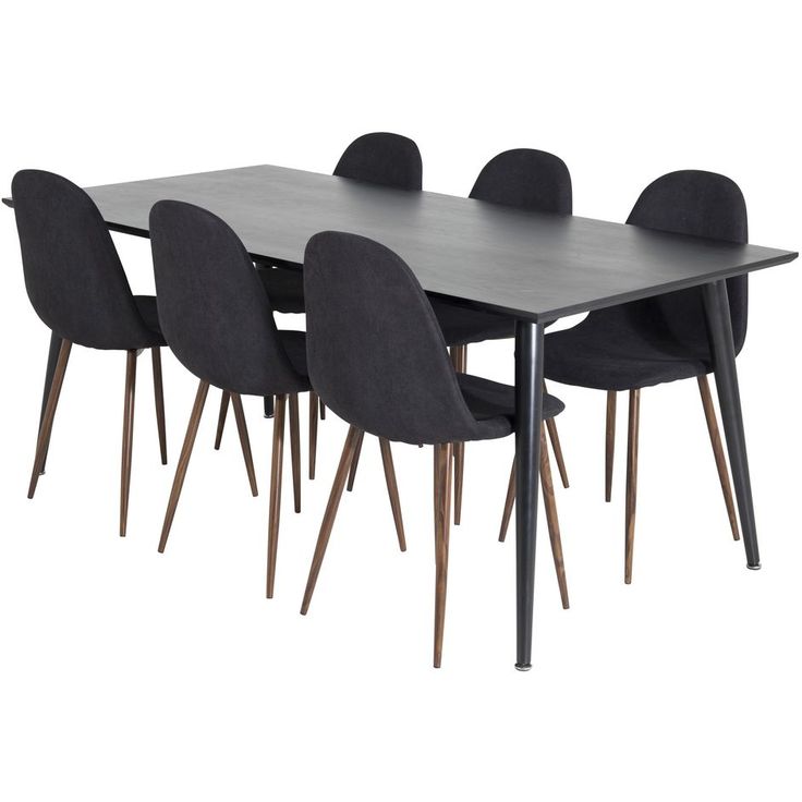 Ruokailuryhmä Venture Home, 180x90cm musta Dipp-pöytä + 6 musta-ruskeaa Polar-tuolia