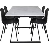Ruokailuryhmä Venture Home, 140x90cm valkoinen Estelle-pöytä + 4 mustaa Arctic-tuolia