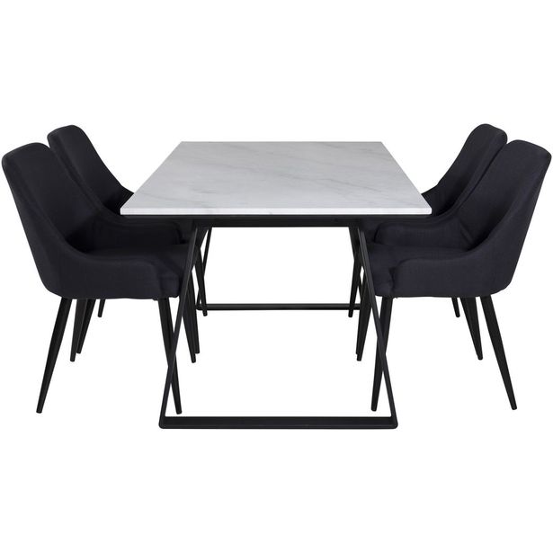 Ruokailuryhmä Venture Home, 140x90cm valkoinen Estelle-pöytä + 4 mustaa Plaza-tuolia