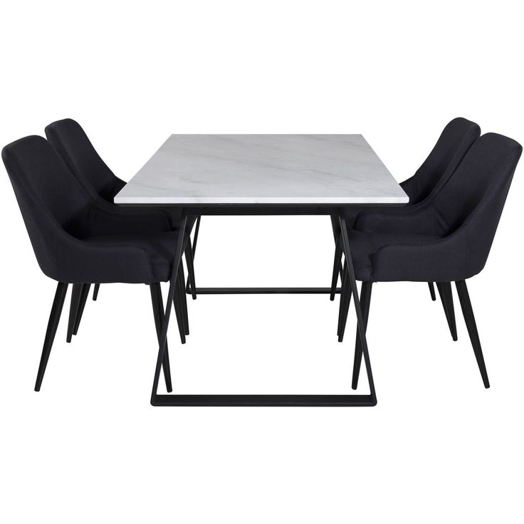 Ruokailuryhmä Venture Home, 140x90cm valkoinen Estelle-pöytä + 4 mustaa Plaza-tuolia