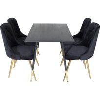 Ruokailuryhmä Venture Home, 120x85cm musta/messinki Dipp-pöytä + 4 Velvet Deluxe-tuolia, sametti