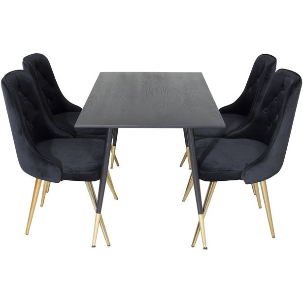 Ruokailuryhmä Venture Home, 120x85cm musta/messinki Dipp-pöytä + 4 Velvet Deluxe-tuolia, sametti
