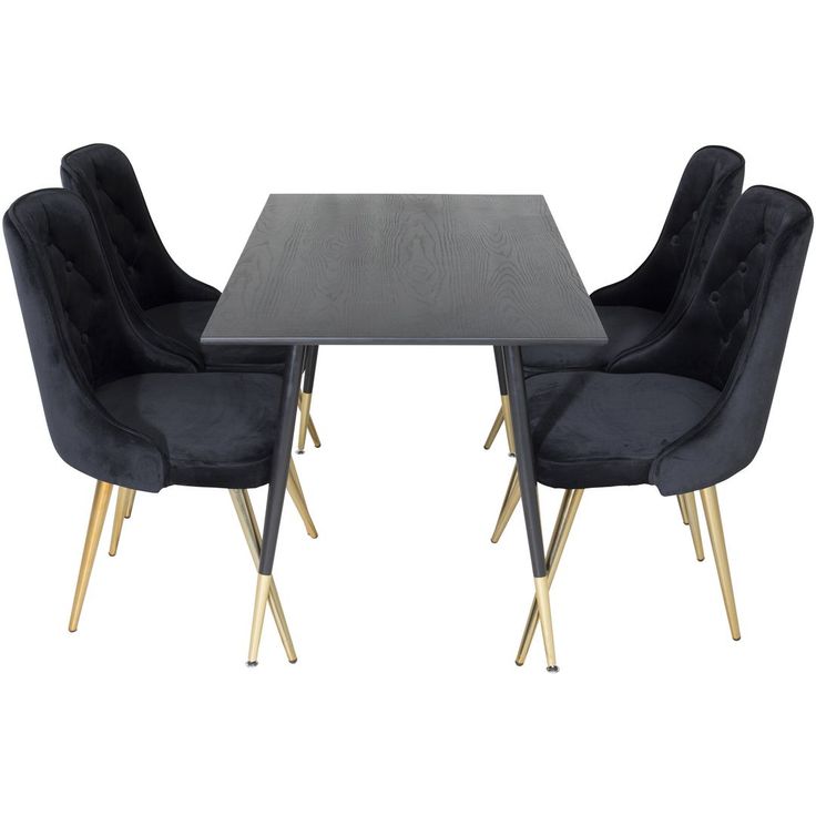 Ruokailuryhmä Venture Home, 120x85cm musta/messinki Dipp-pöytä + 4 Velvet Deluxe-tuolia, sametti