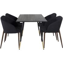 Ruokailuryhmä Venture Home, 120x85cm musta/messinki Dipp-pöytä + 4 mustaa Arch-tuolia