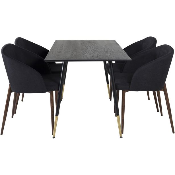 Ruokailuryhmä Venture Home, 120x85cm musta/messinki Dipp-pöytä + 4 mustaa Arch-tuolia