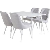 Ruokailuryhmä Venture Home, valkoinen Polar-pöytä + 4 harmaata Velvet Deluxe -tuolia