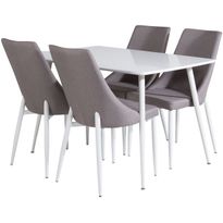 Ruokailuryhmä Venture Home, valkoinen Polar-pöytä + 4 harmaata Leone-tuolia