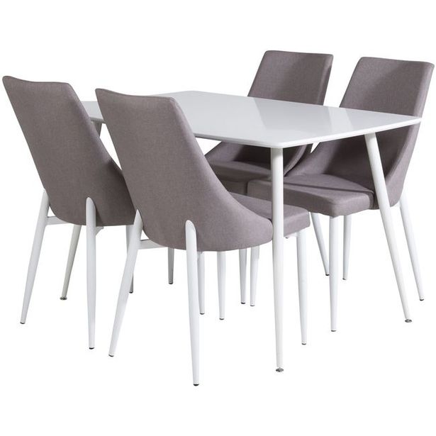 Ruokailuryhmä Venture Home, valkoinen Polar-pöytä + 4 harmaata Leone-tuolia